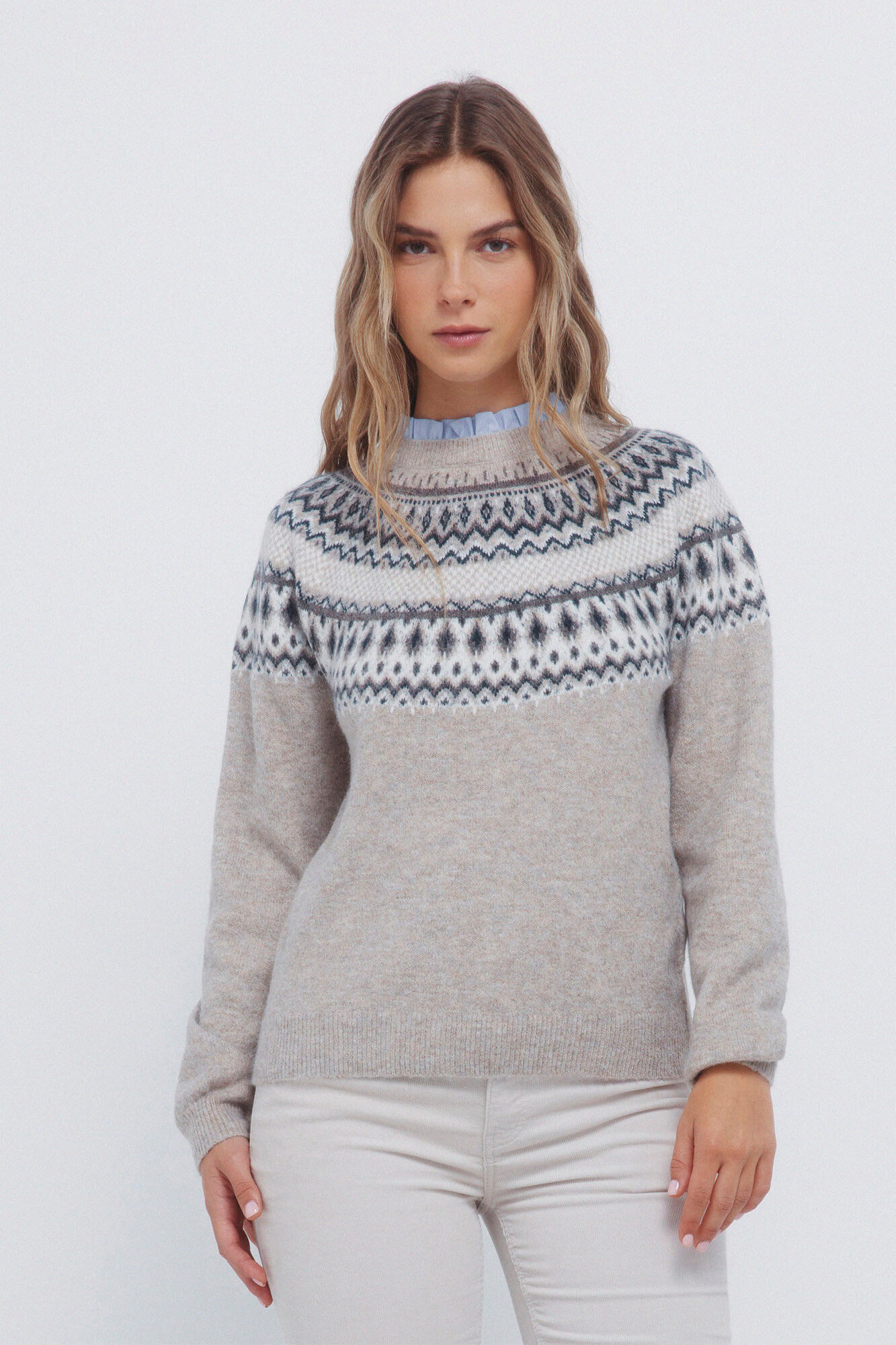 Springfield Camisola com borda jacquard e gola combinada