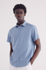 Springfield Camisa de manga curta em linho azul