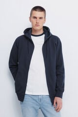 Springfield Sweatshirt com fecho-éclair e capuz azul