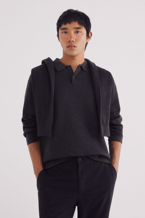 Springfield Camisola gola polo com botões cinzento