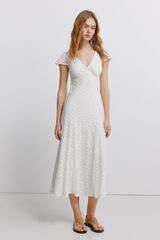 Springfield Vestido de renda com decote em bico branco