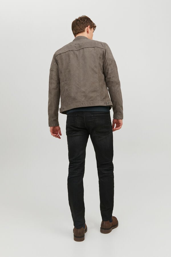 Jack & Jones Casaco de motoqueiro com efeito camur&ccedil;a cinzento
