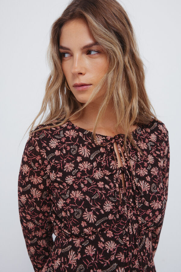 Springfield Vestido curto com decote em laço estampado castanho