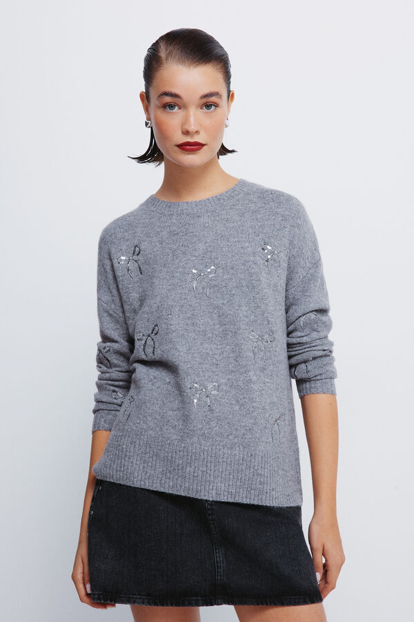 Springfield Camisola com laços de lantejoulas cinzento