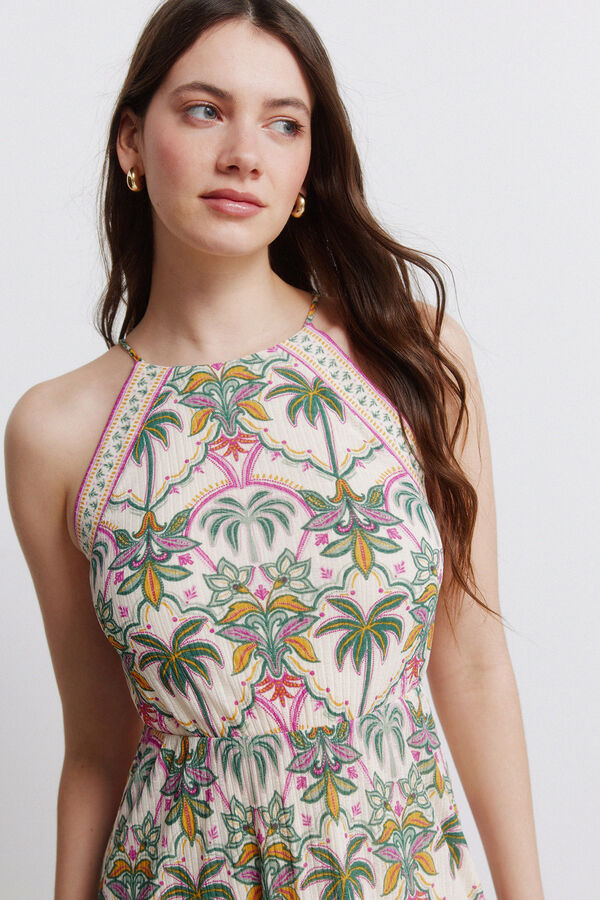 Springfield Vestido gola halter estampado branco