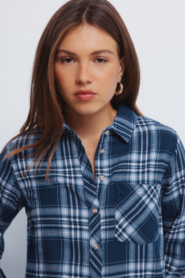 Springfield Camisa xadrez lurex com bolso azul
