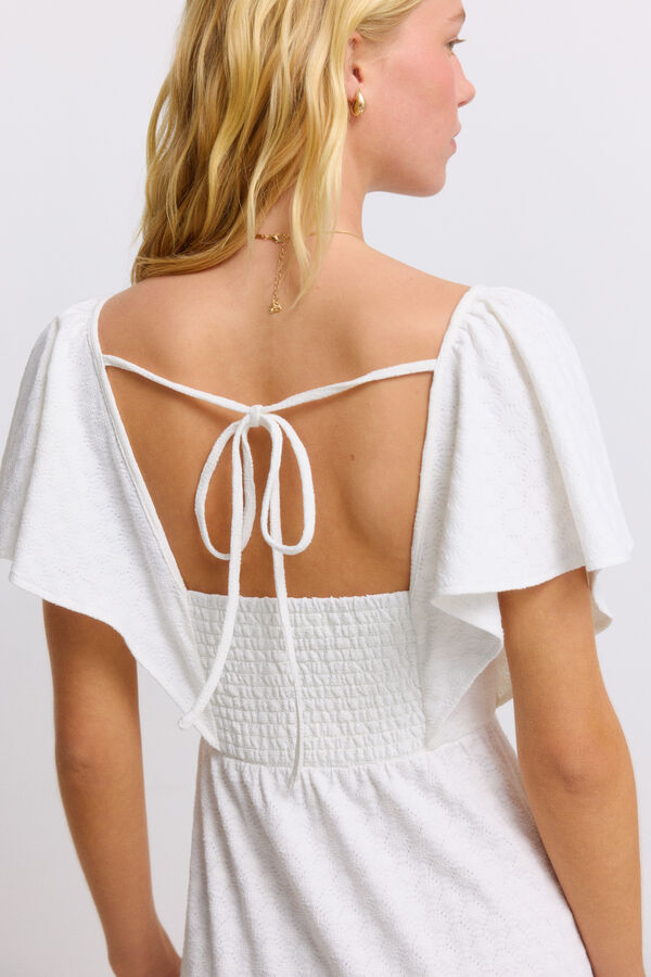 Springfield Vestido midi de al&ccedil;as com folhos branco