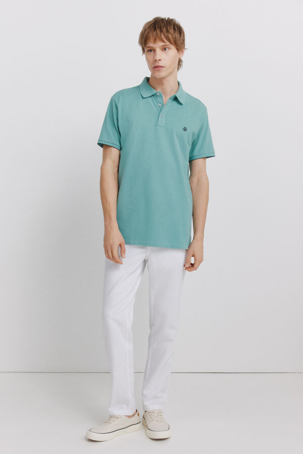 Springfield Polo piqu&eacute; punho em contraste slim fit azul