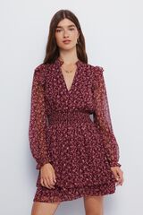 Springfield Vestido curto estampado com saia dupla camada vermelho