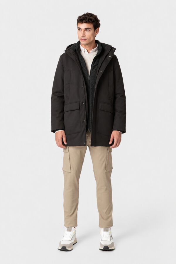 Celopman Parka dupla com capuz preto