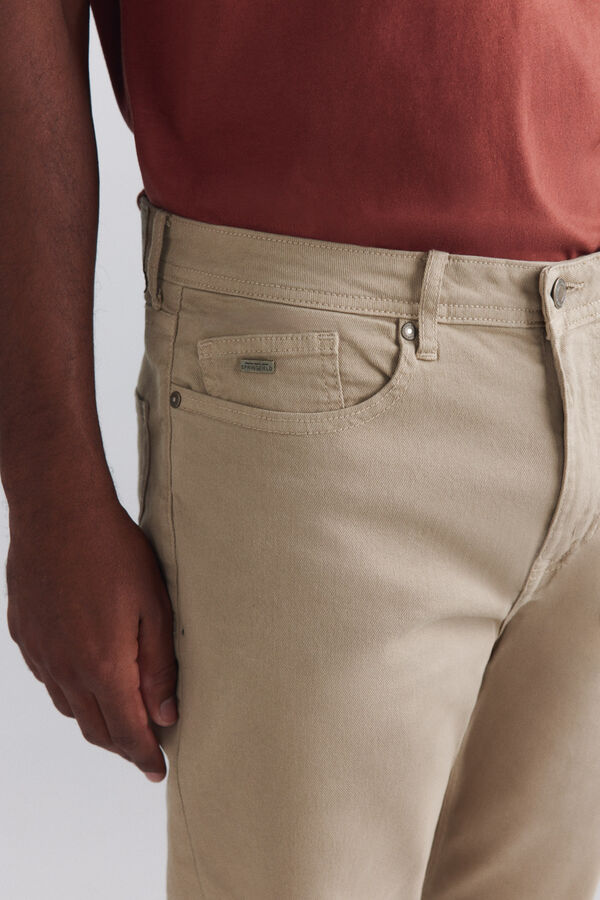 Springfield Cal&ccedil;a 5 bolsos slim lavagem desbotada bege