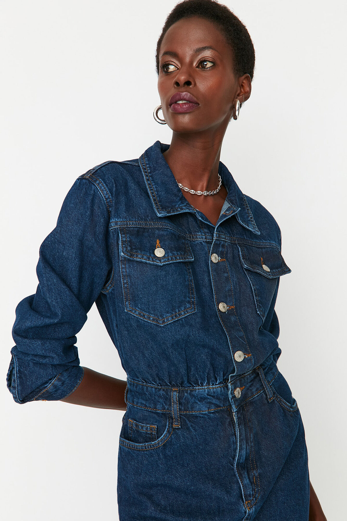 Trendyol Vestido curto de ganga estilo camisa