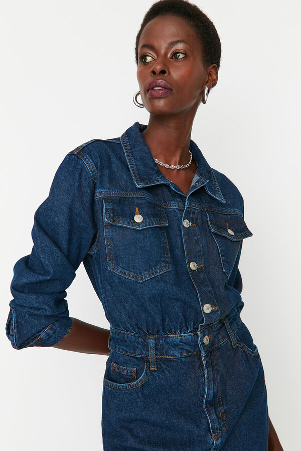 Trendyol Vestido curto de ganga estilo camisa azul