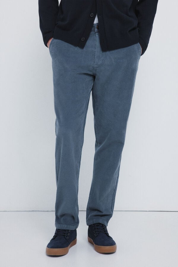 Springfield Calças chino slim fit confortável de veludo cotelê lavado azul