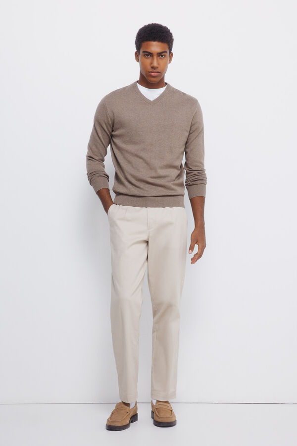 Springfield Camisola básico com gola em V cru