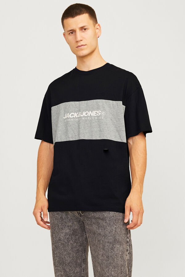 Jack & Jones T-shirt bicolor logo frontal preto
