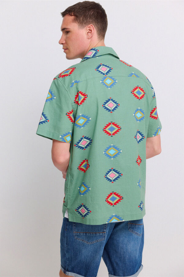 Springfield Camisa de manga curta bowling estampada verde