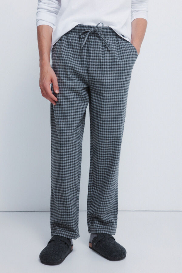 Springfield Pijama comprido com cal&ccedil;a fannel xadrez cal&ccedil;a bege