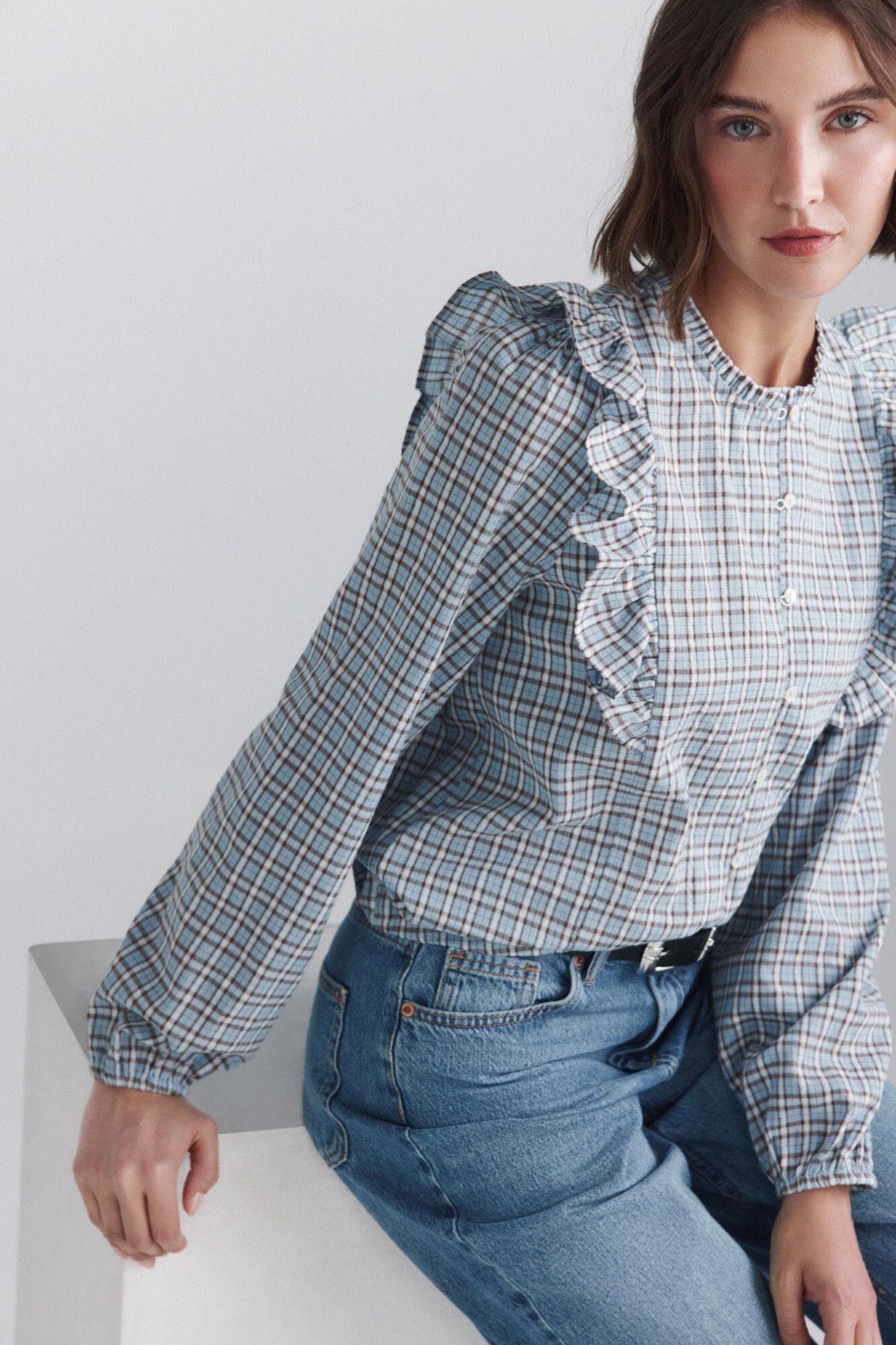 Springfield Blusa cuadros volantes