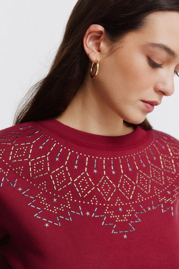 Springfield Sweatshirt gola boho com aplica&ccedil;&otilde;es vermelho