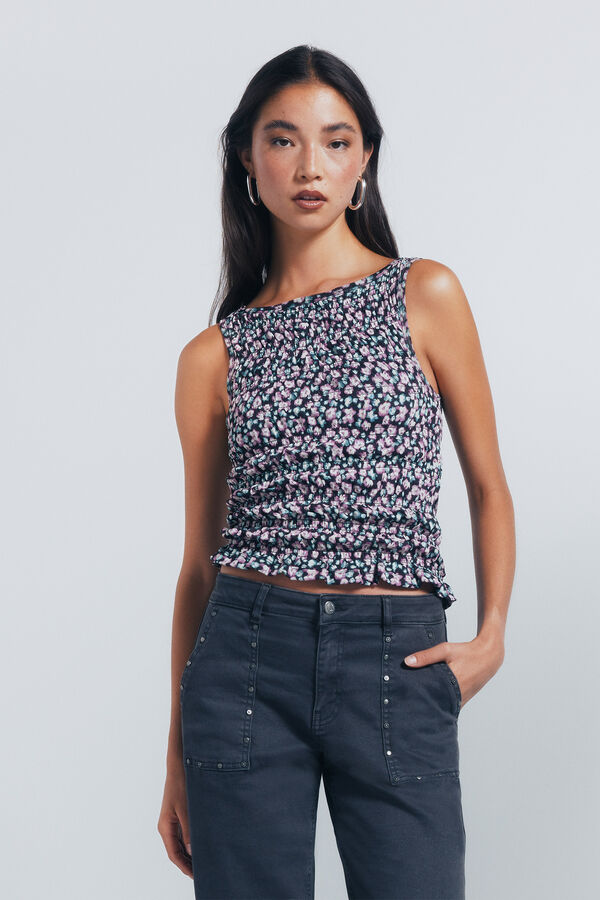 Springfield Top floral ajustado preto