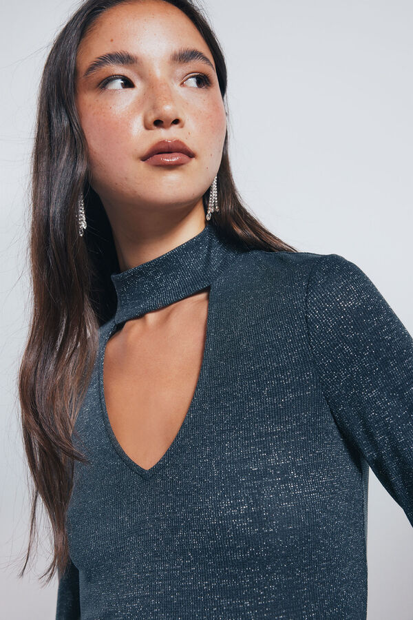 Springfield Top lurex cuello choker gris