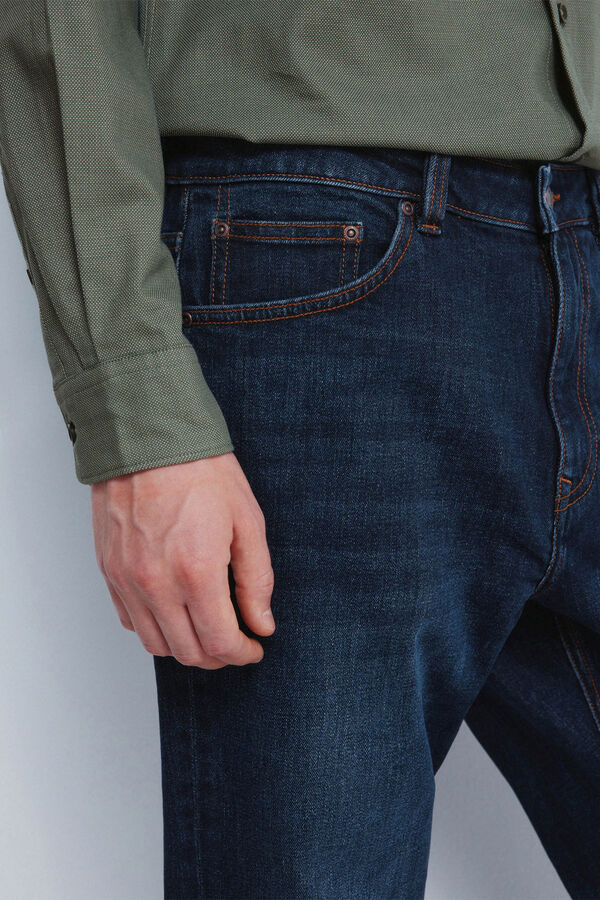 Springfield Calça jeans reta com lavagem escura azul