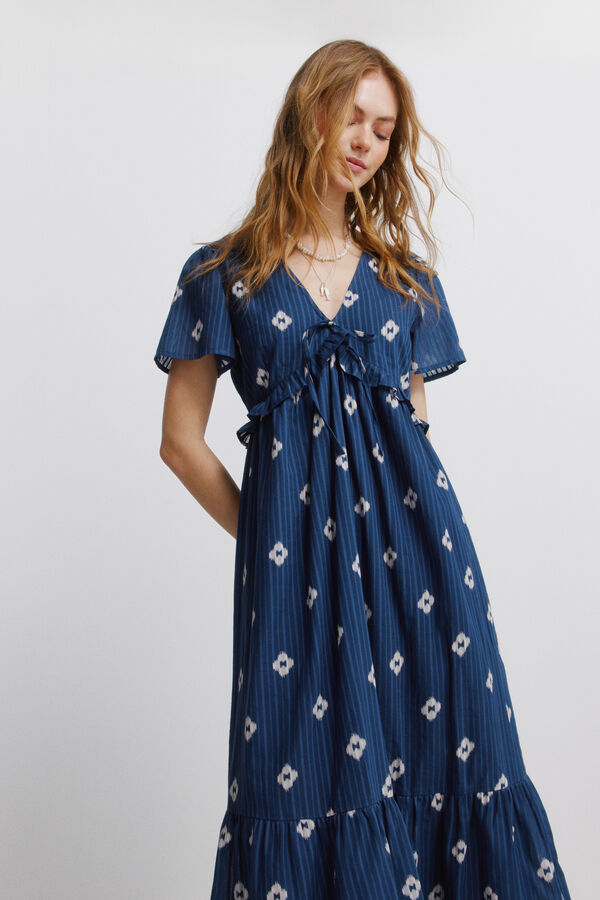 Springfield Vestido midi com folho duplo azul