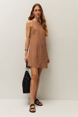 Systemaction Vestido curto de riscas cru