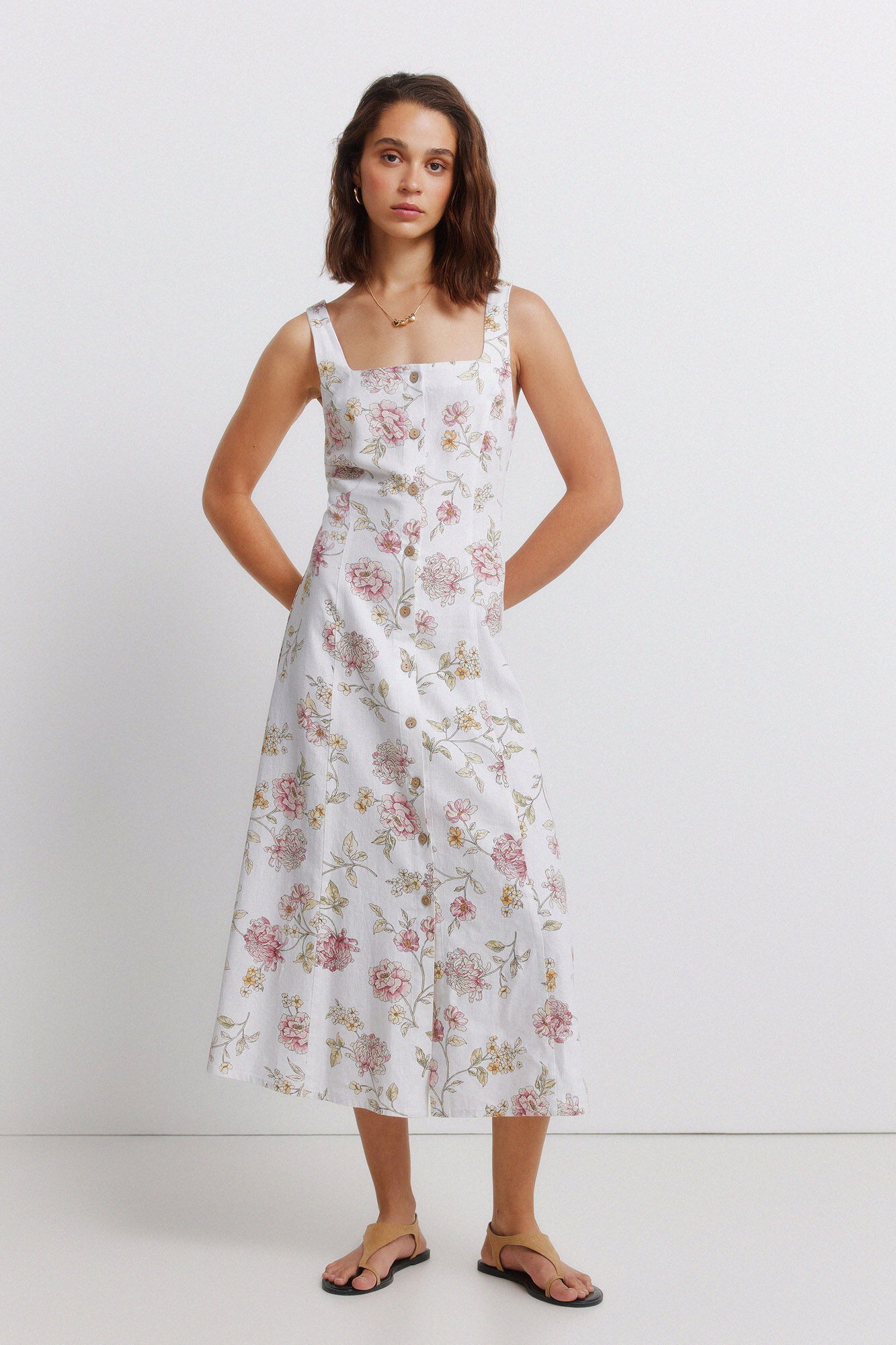 Springfield Vestido midi escote cuadrado