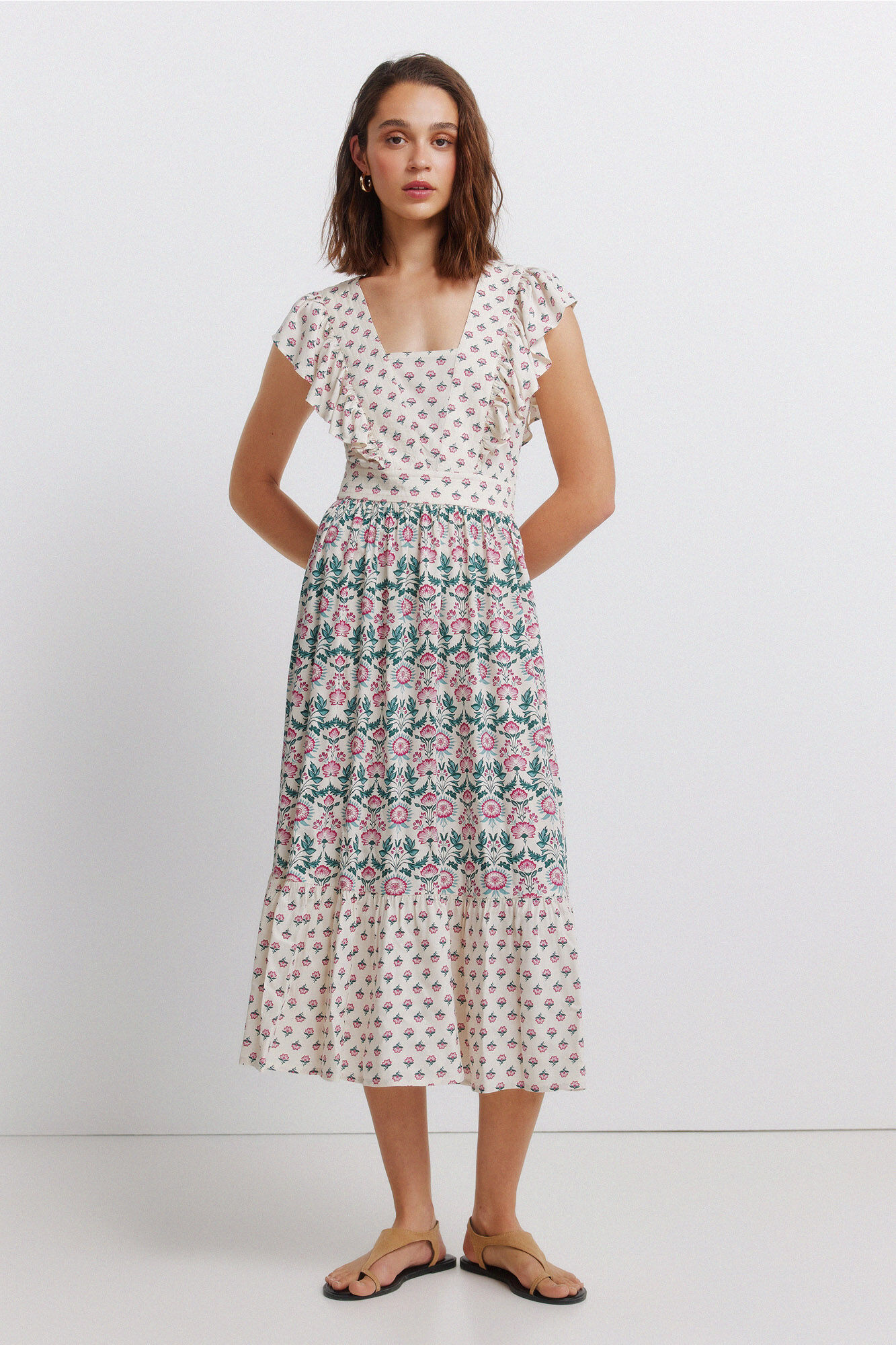 Springfield Vestido midi estampado com folhos