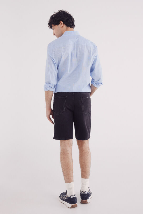 Springfield Bermuda jeans preta lavada regular fit preto