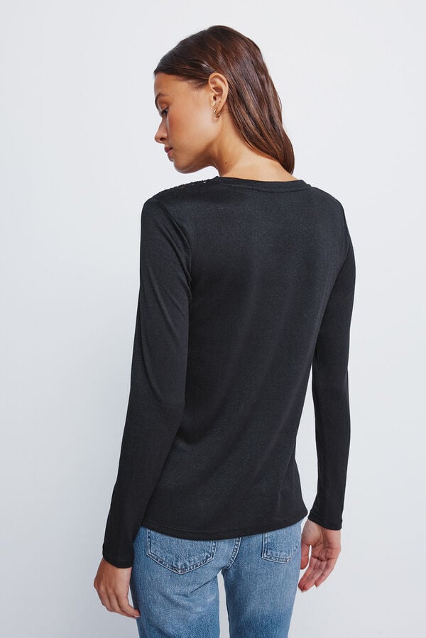 Springfield T-shirt ombro a ombro em crochet preto