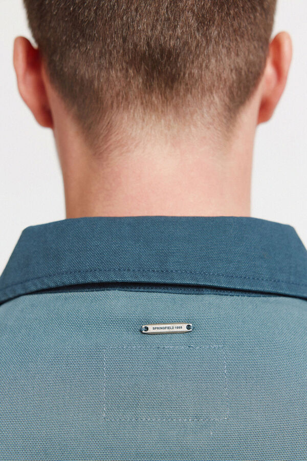 Springfield Blus&atilde;o lavado com contraste em algod&atilde;o azul