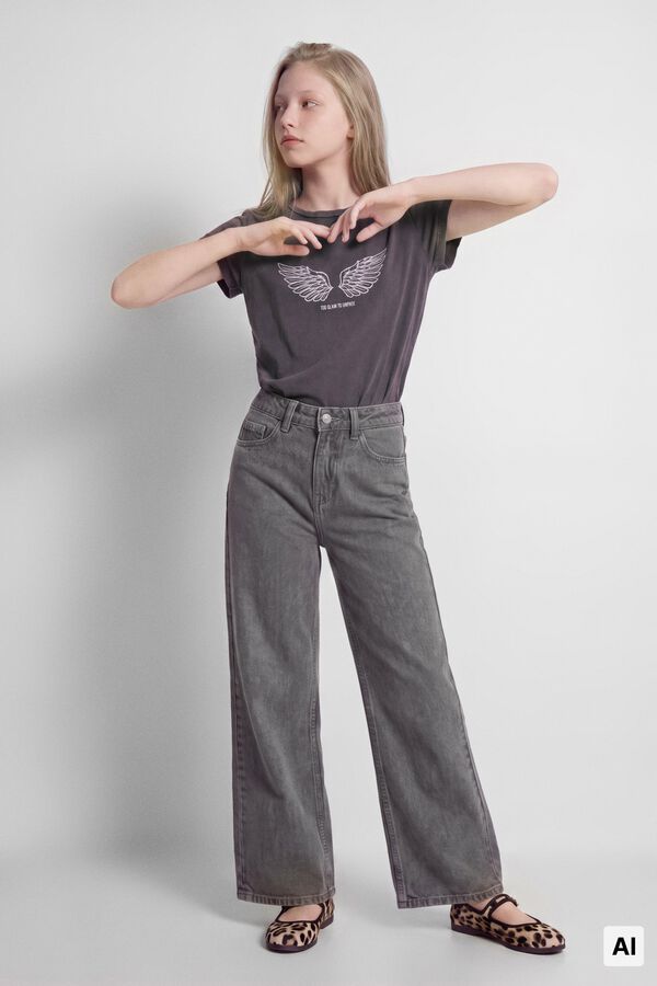 Springfield Kids Pantalon wide leg denim basico ni&ntilde;a gris