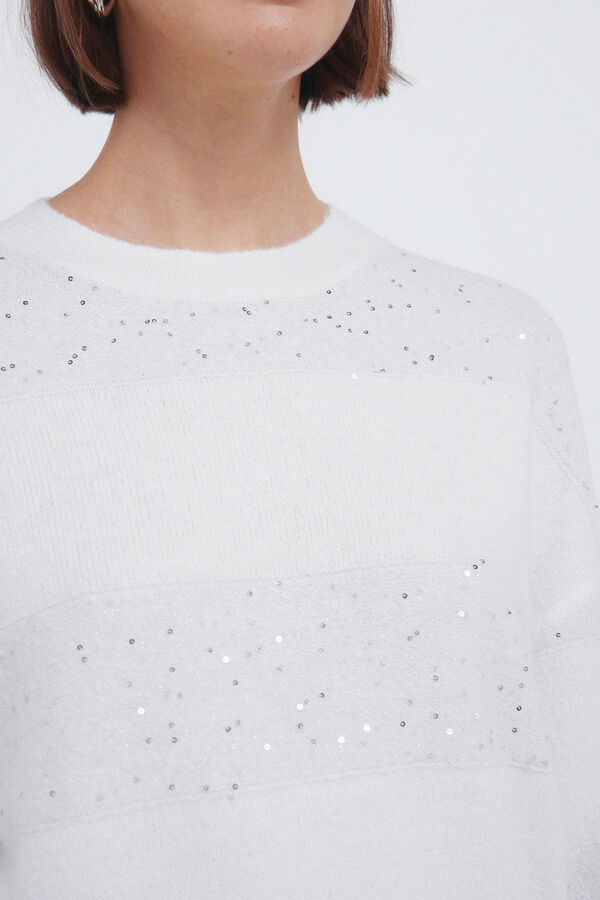 Springfield Camisola riscas com lantejoulas cru