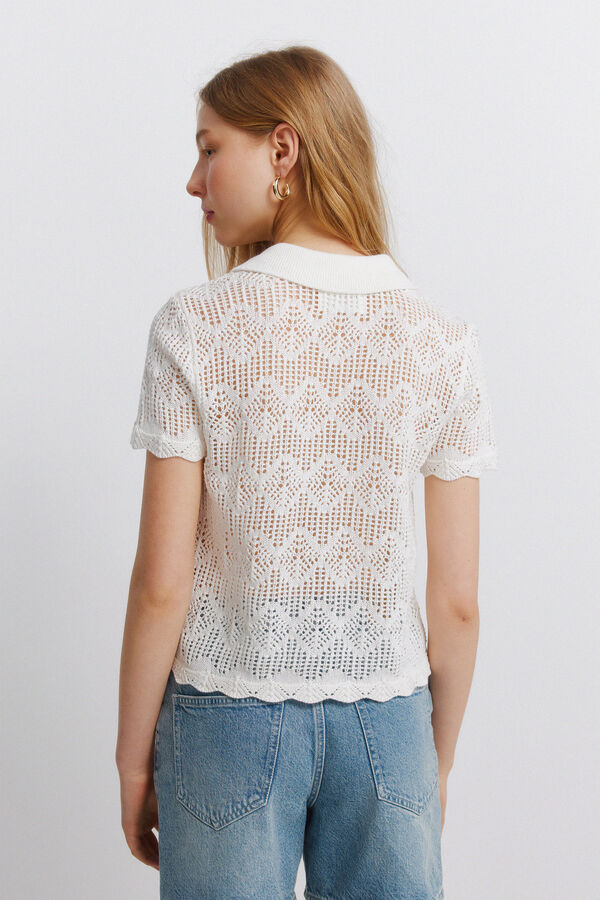 Springfield Pointelle polo cardigan beige