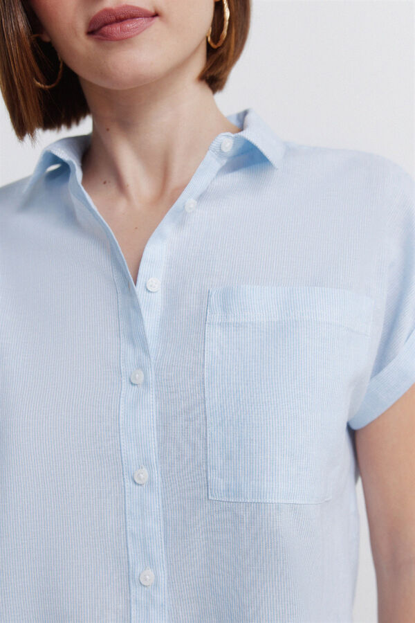 Springfield Camisa de manga curta em linho azul