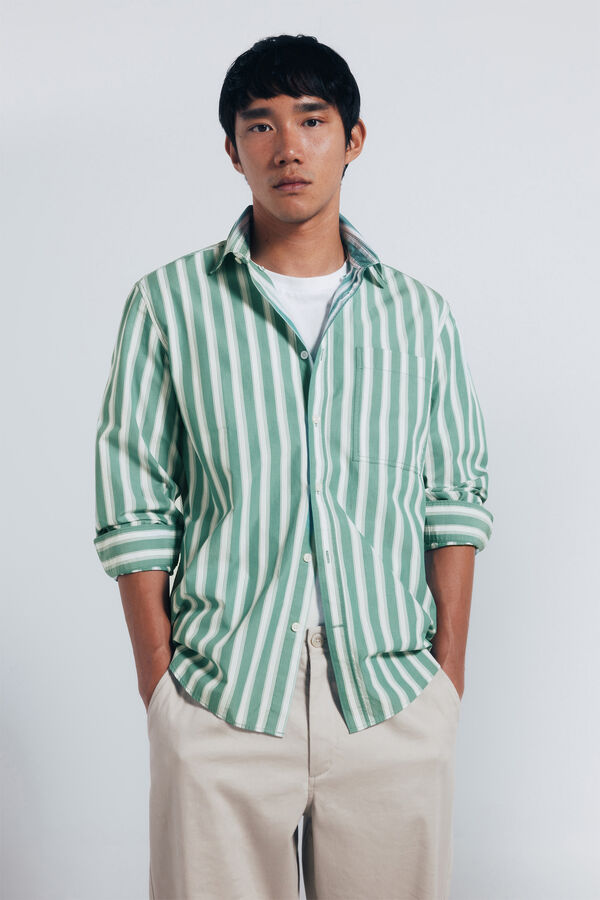 Springfield Camisa de popelina riscas verde