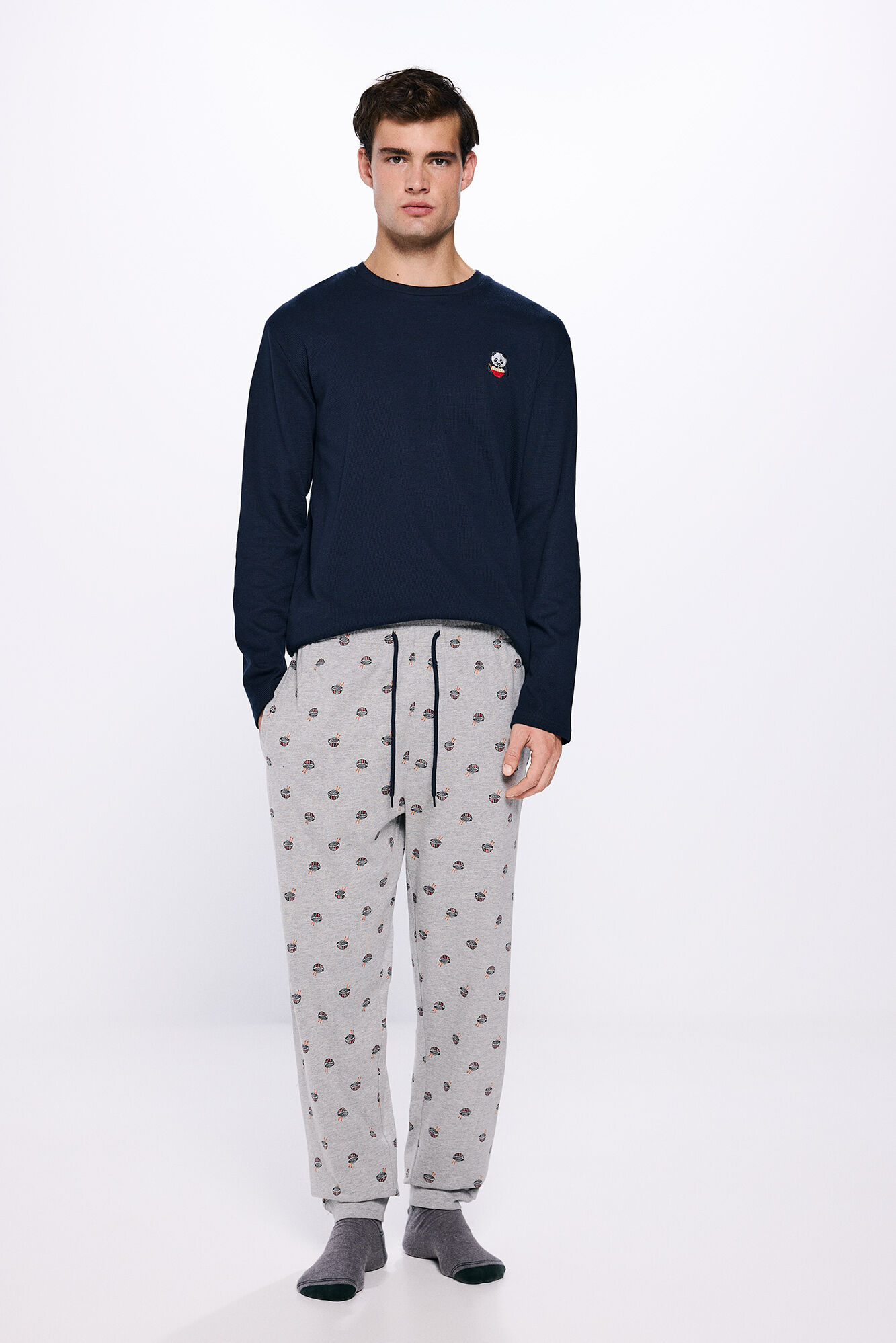 Panda bear waffle T shirt long pajamas Men s pyjamas Cortefiel