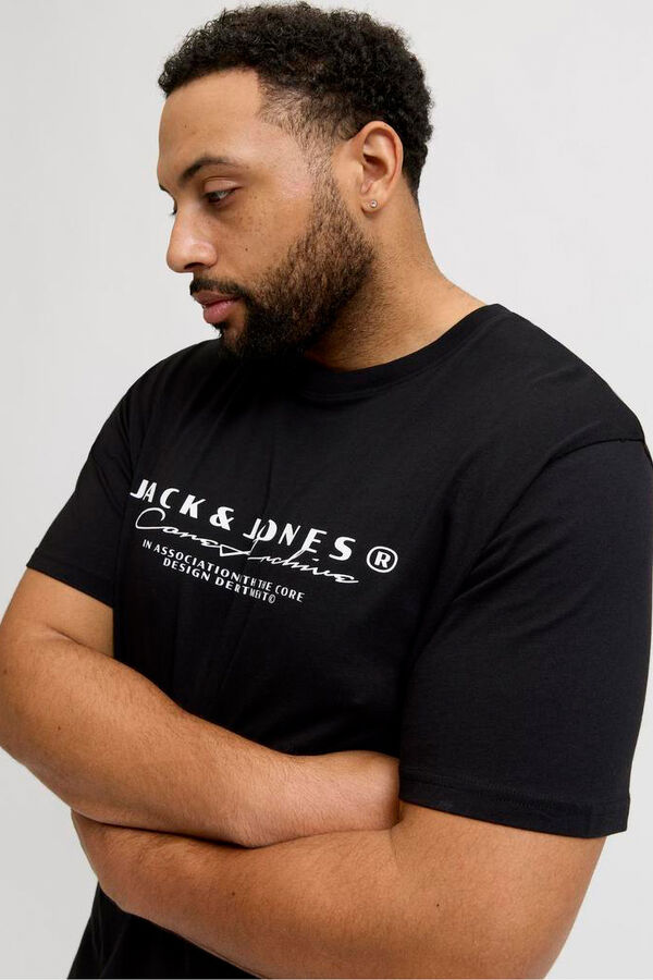 Jack & Jones PLUS T-shirt básica com estampado frontal preto