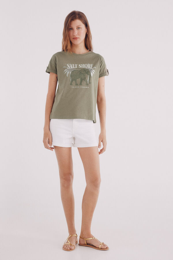 Springfield Camiseta gráfica manga botón verde