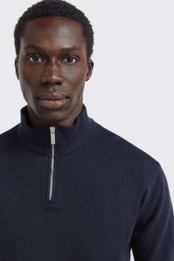 Springfield Camisola b&aacute;sica com fecho de fecho-&eacute;clair azul