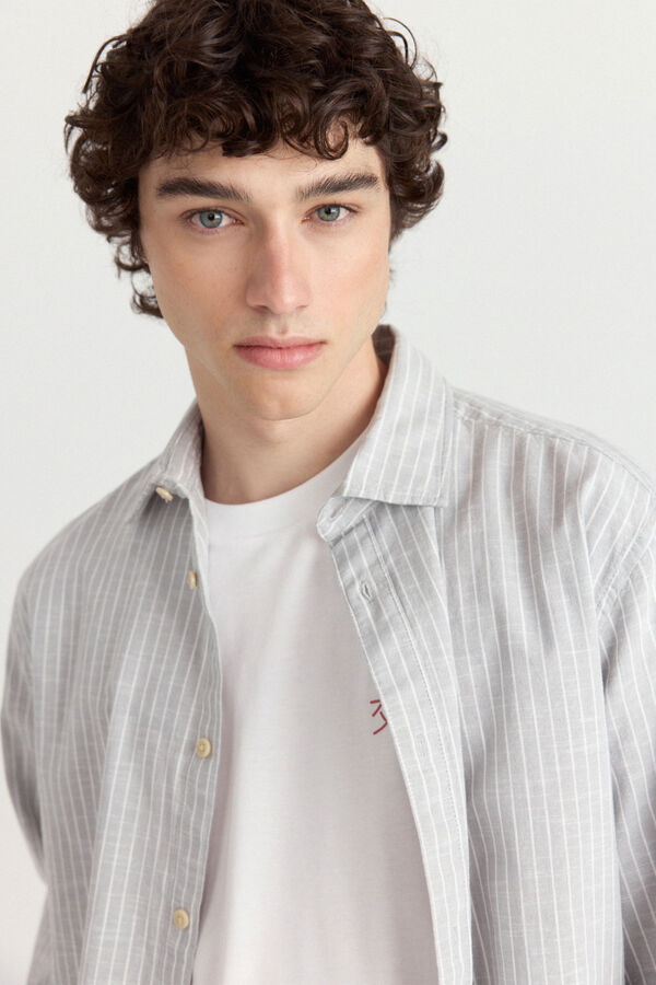Springfield Camisa tipo lino rayas gris