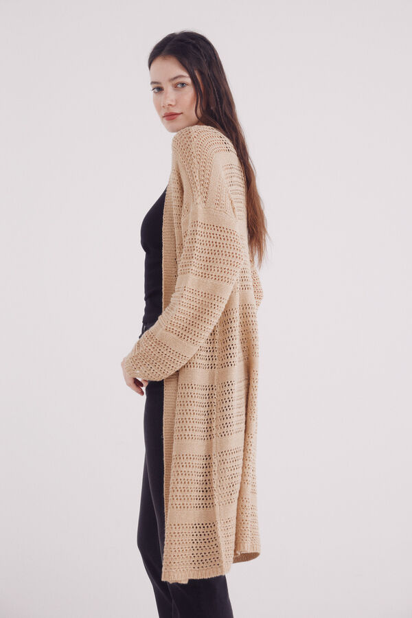 Springfield Cardig&atilde; longo em malha lurex cru