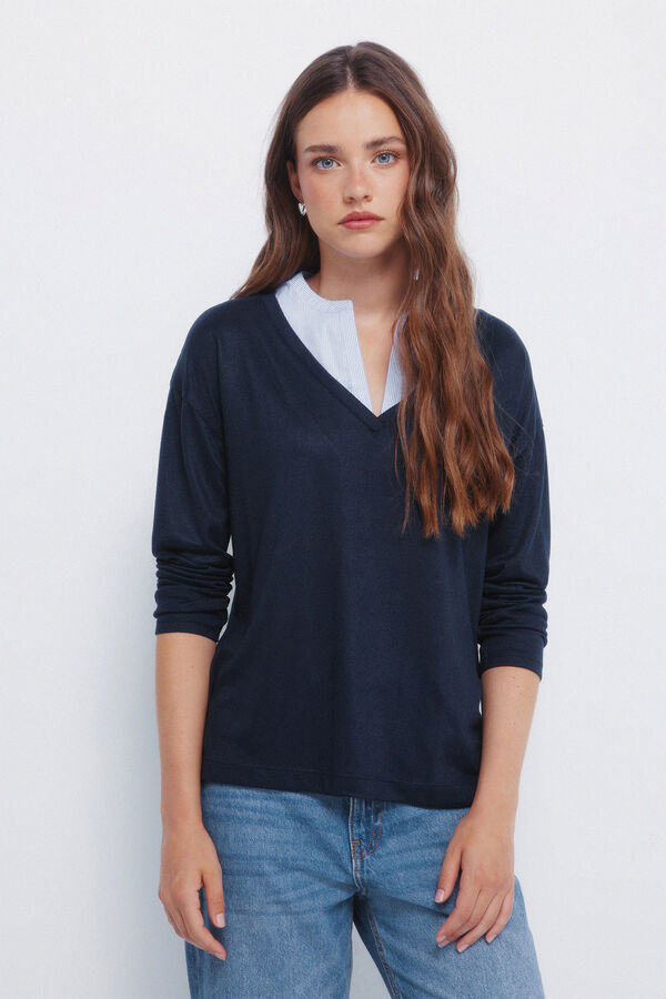 Springfield Combined neck T-shirt blue