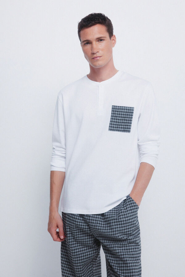 Springfield Pijama comprido com cal&ccedil;a fannel xadrez cal&ccedil;a bege