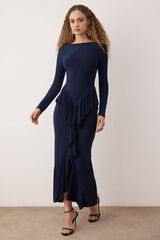 Trendyol Vestido midi justo costas abertas azul