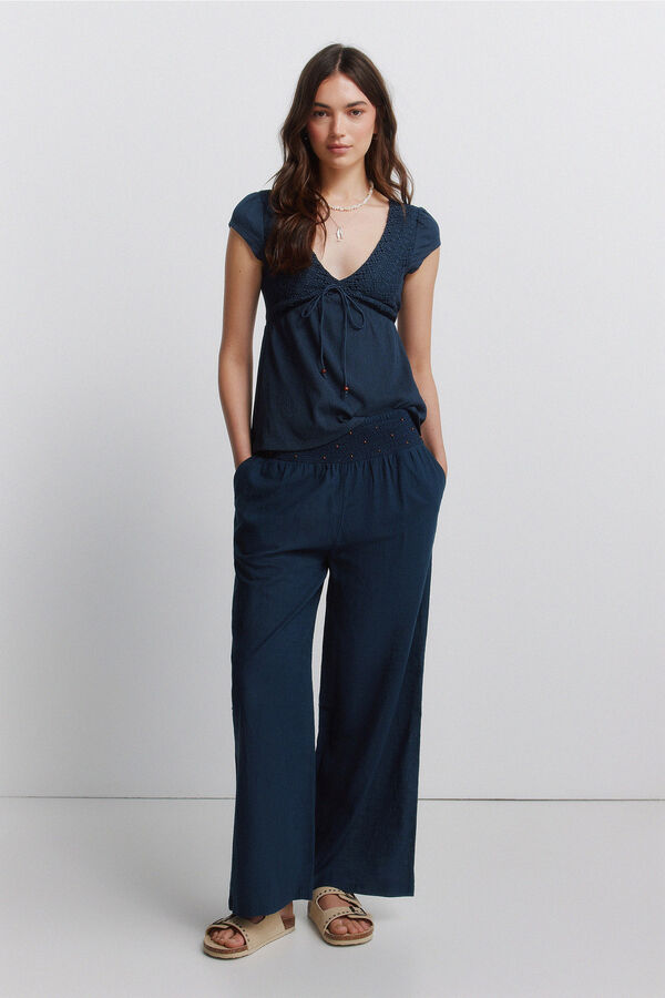 Springfield Pantal&oacute;n ancho algod&oacute;n azul