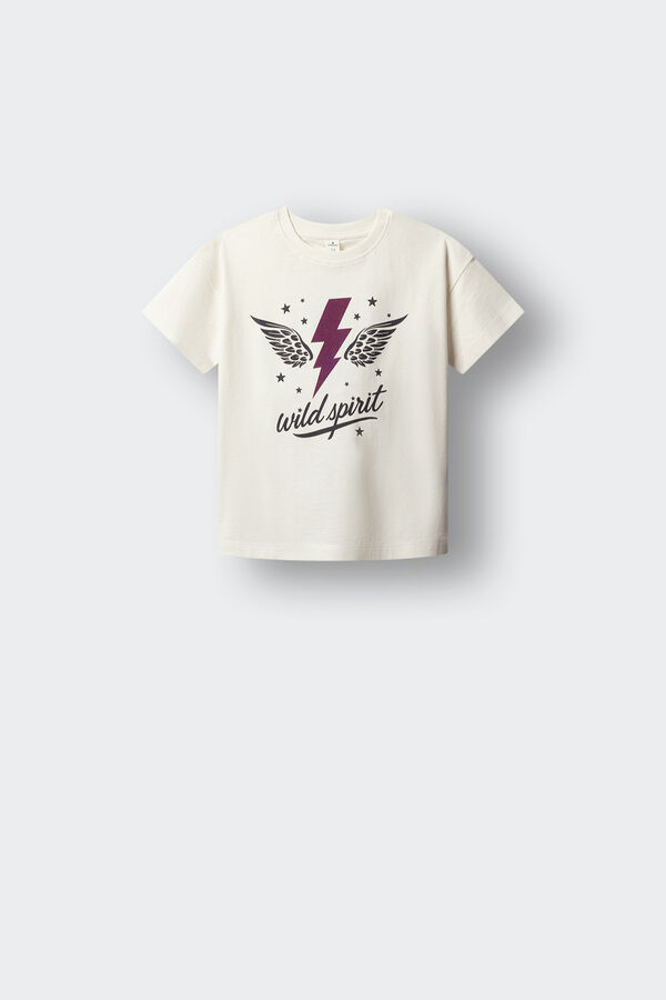 Springfield Kids T-shirt de manga curta com estampado de raio e asas para menina rosa